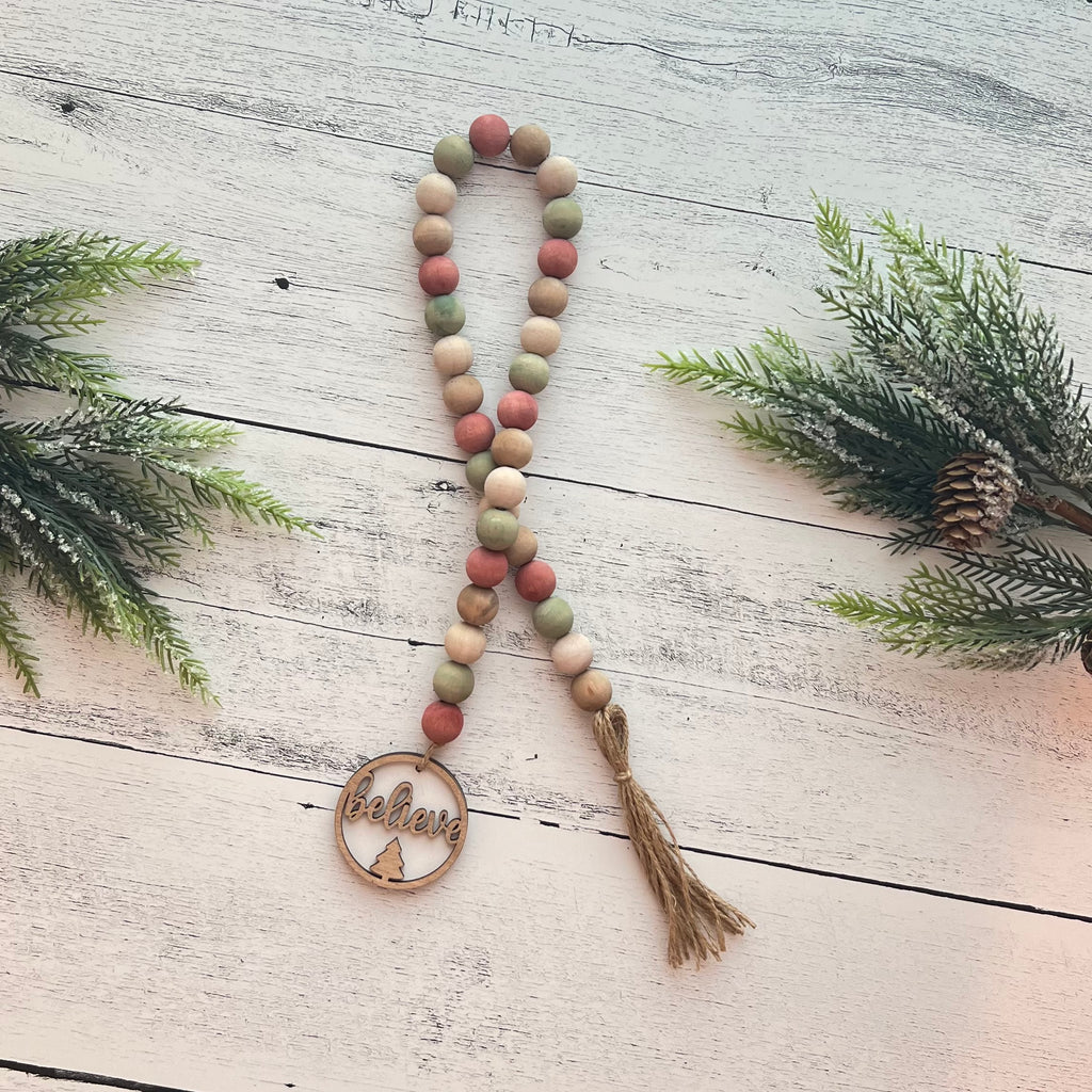 Country Christmas Themed Wooden Bead Garland