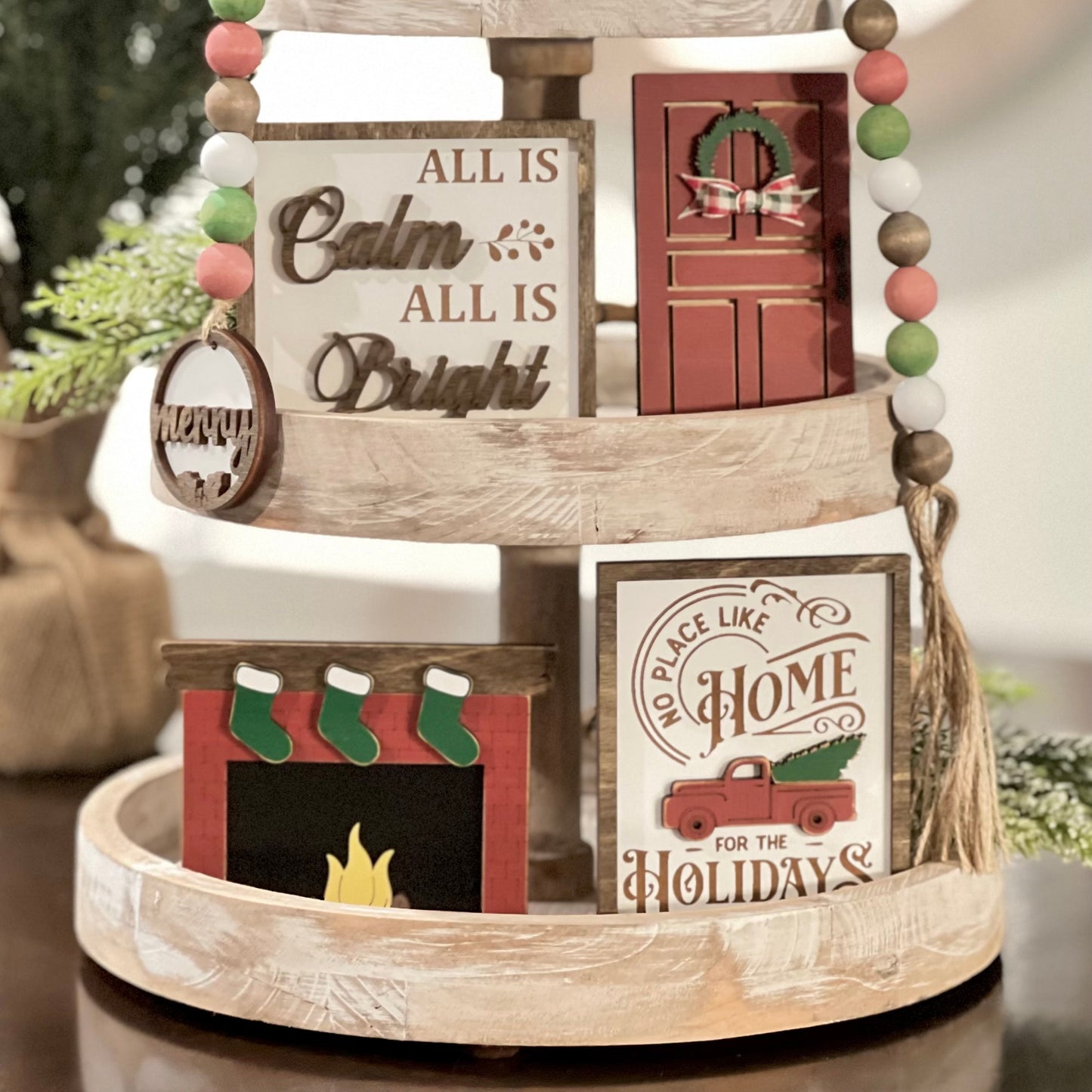 Home For The Holidays Tiered Tray Decor Bundle