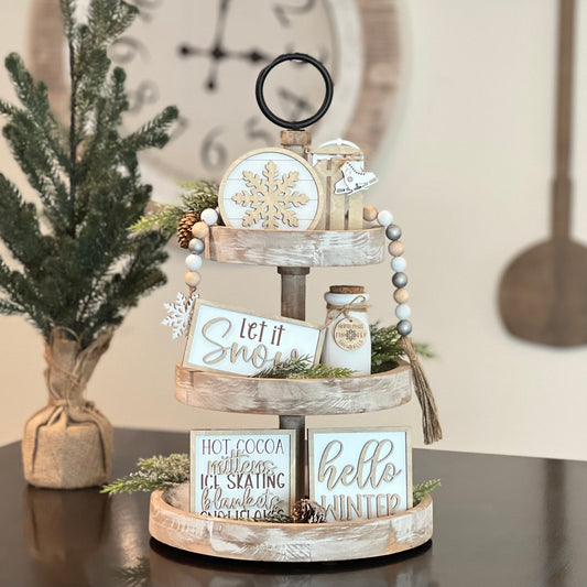Classic Winter Themed Tiered Tray Decor Bundle