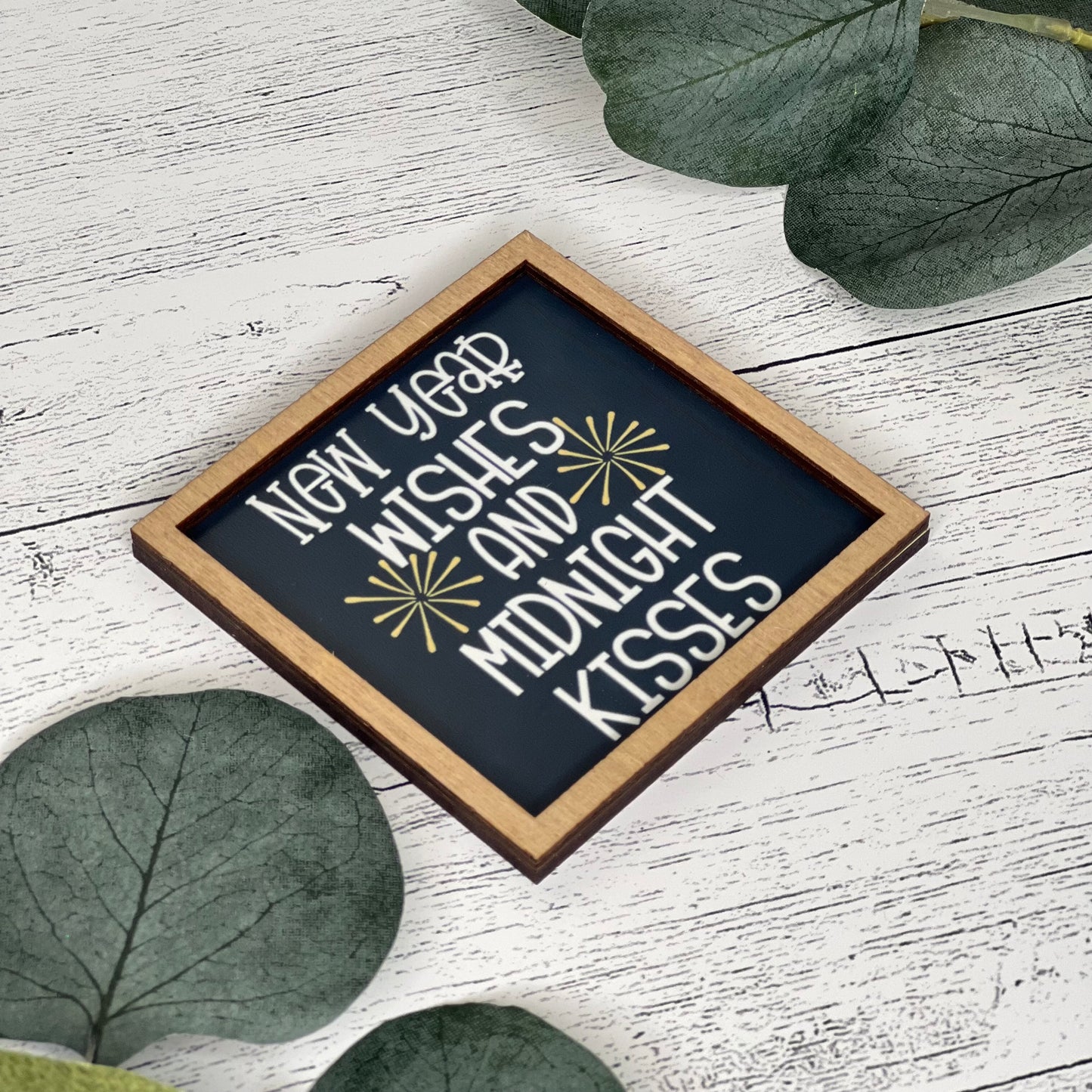 Mini Framed New Years Sign | New Year Wishes Midnight Kisses