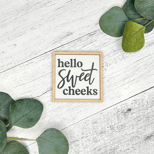 Mini Framed Bathroom Themed Sign | Hello Sweet Cheeks