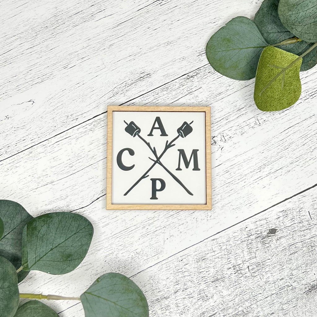 Mini Framed Camping Themed Sign | CAMP With S'mores Sticks