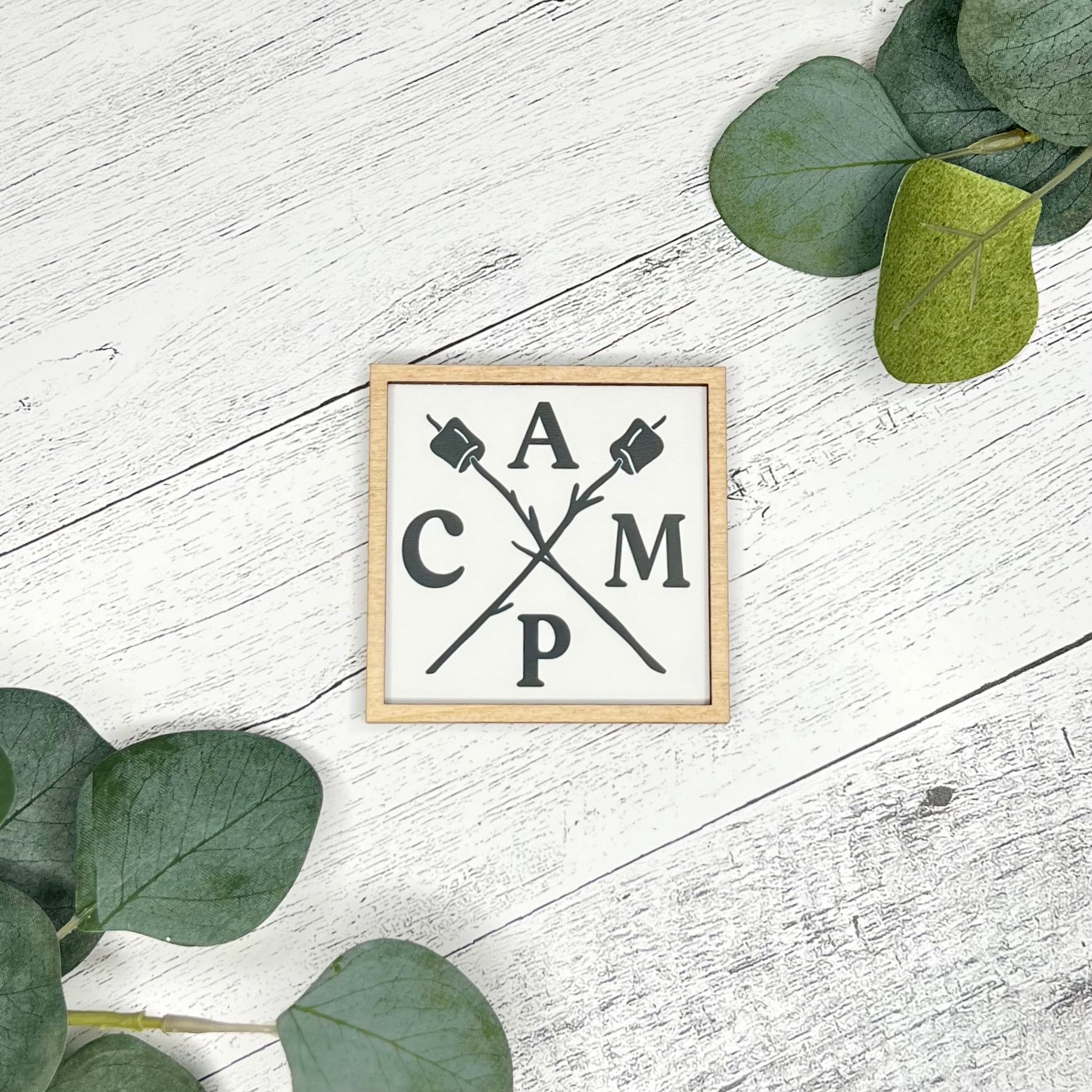 Mini Framed Camping Themed Sign | CAMP With S'mores Sticks