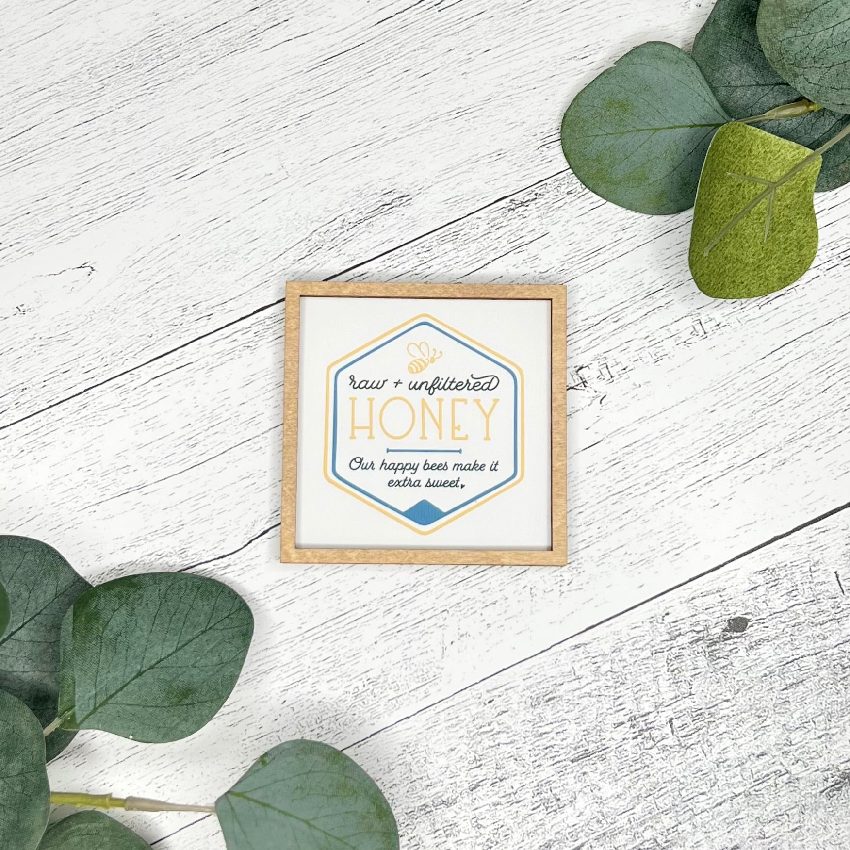 Mini Framed Bee & Honey Themed Sign | Raw-Unfiltered Honey Sign