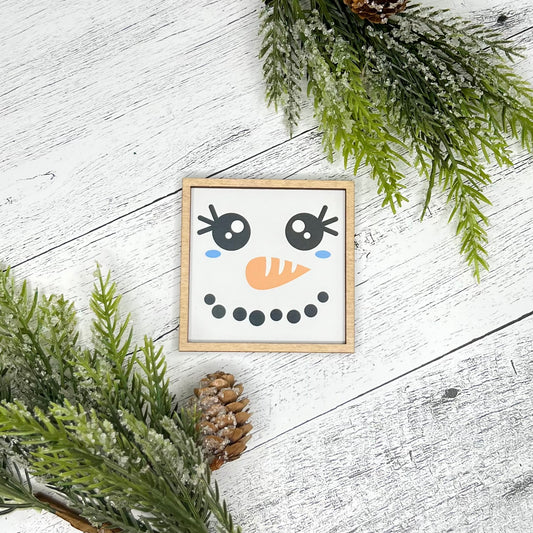 Mini Framed Winter Sign | Snowman Face Sign