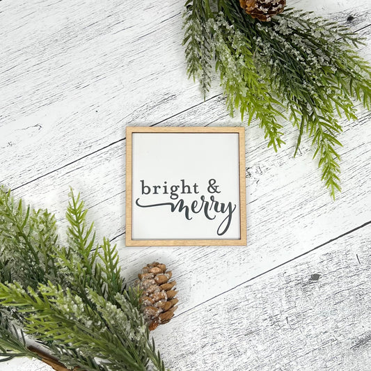 Mini Framed Christmas Sign | Bright & Merry Sign