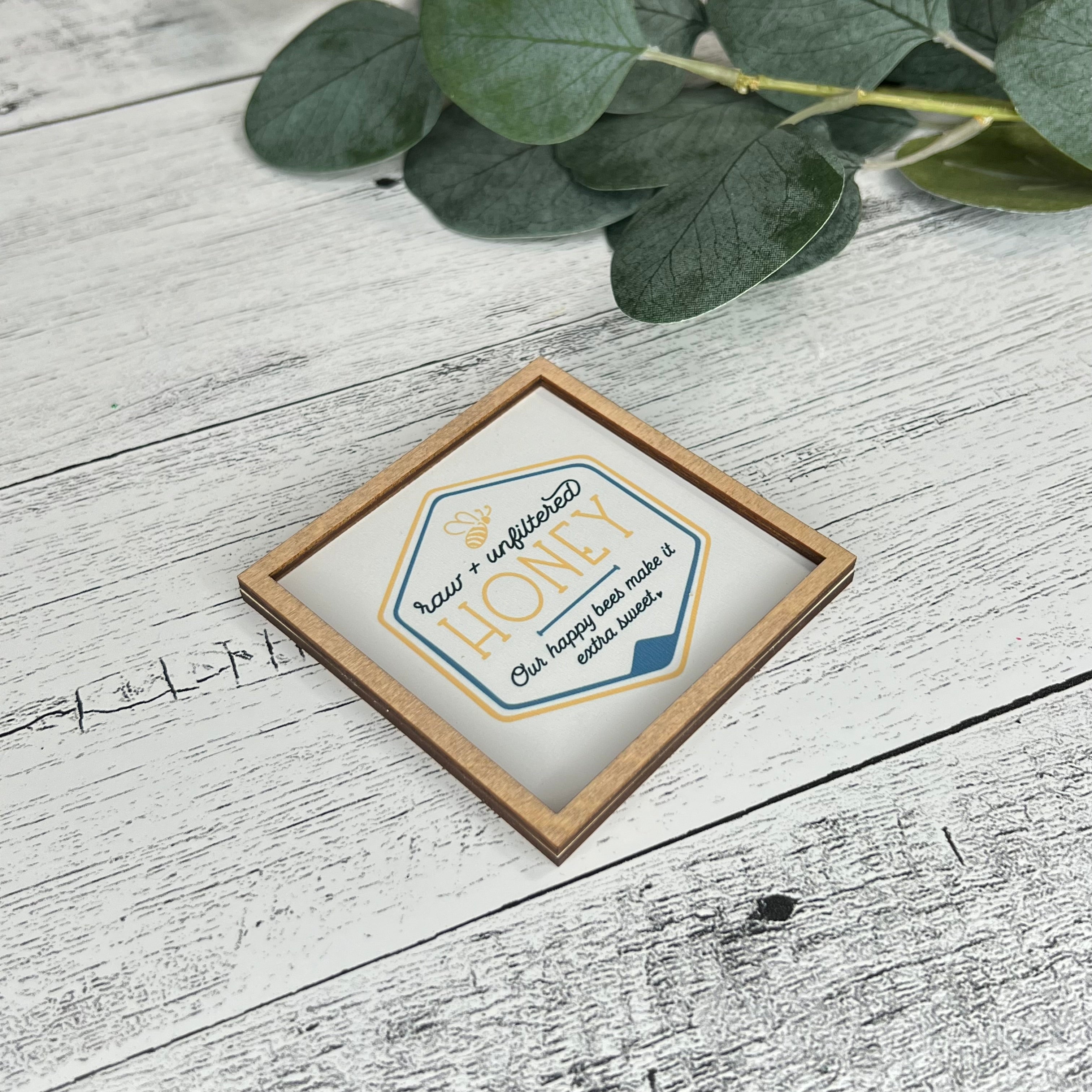 Mini Framed Bee & Honey Themed Sign | Raw-Unfiltered Honey Sign