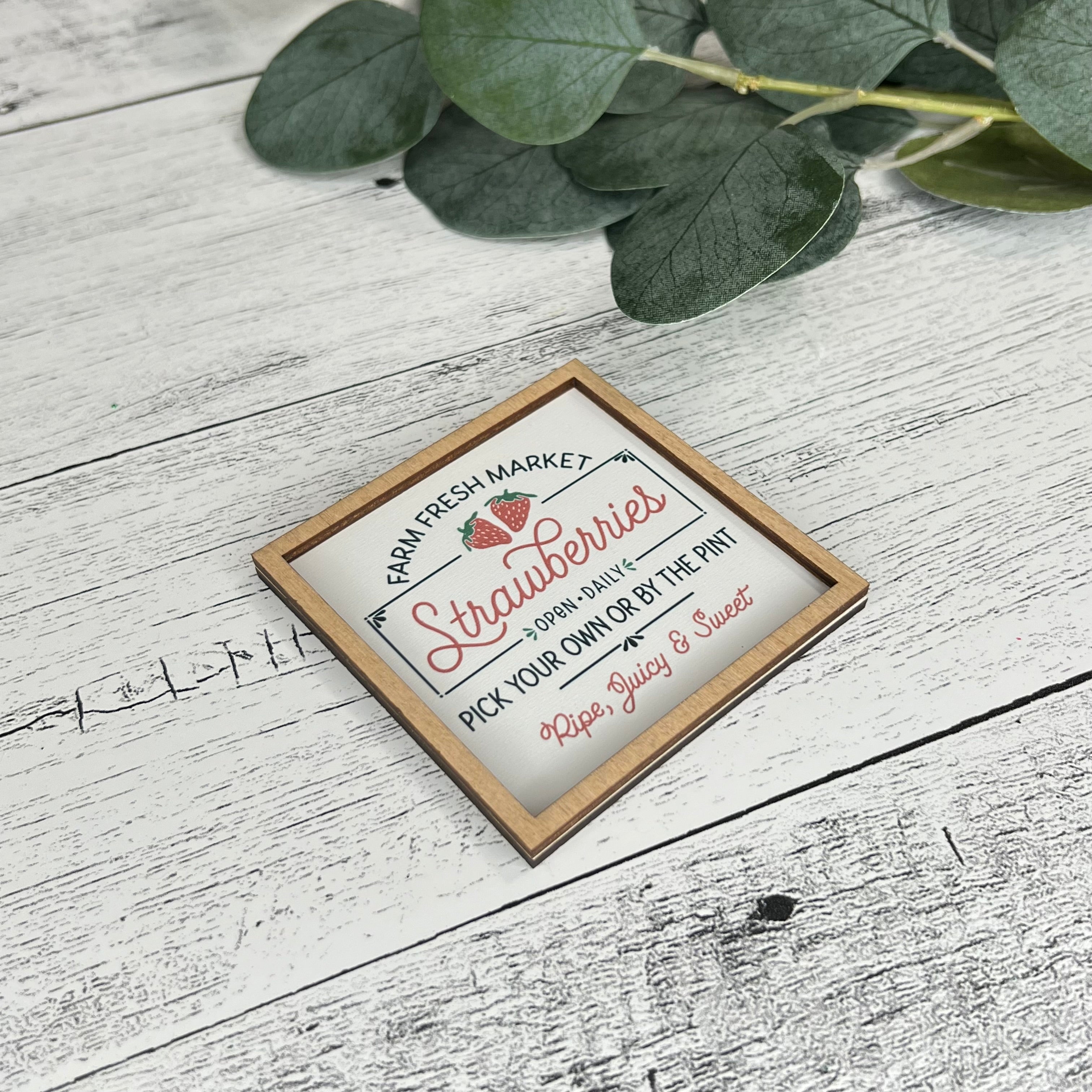 Mini Framed Farm Fresh Strawberries Sign | Strawberry Themed Sign
