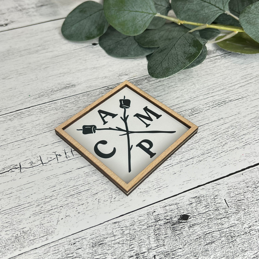 Mini Framed Camping Themed Sign | CAMP With S'mores Sticks