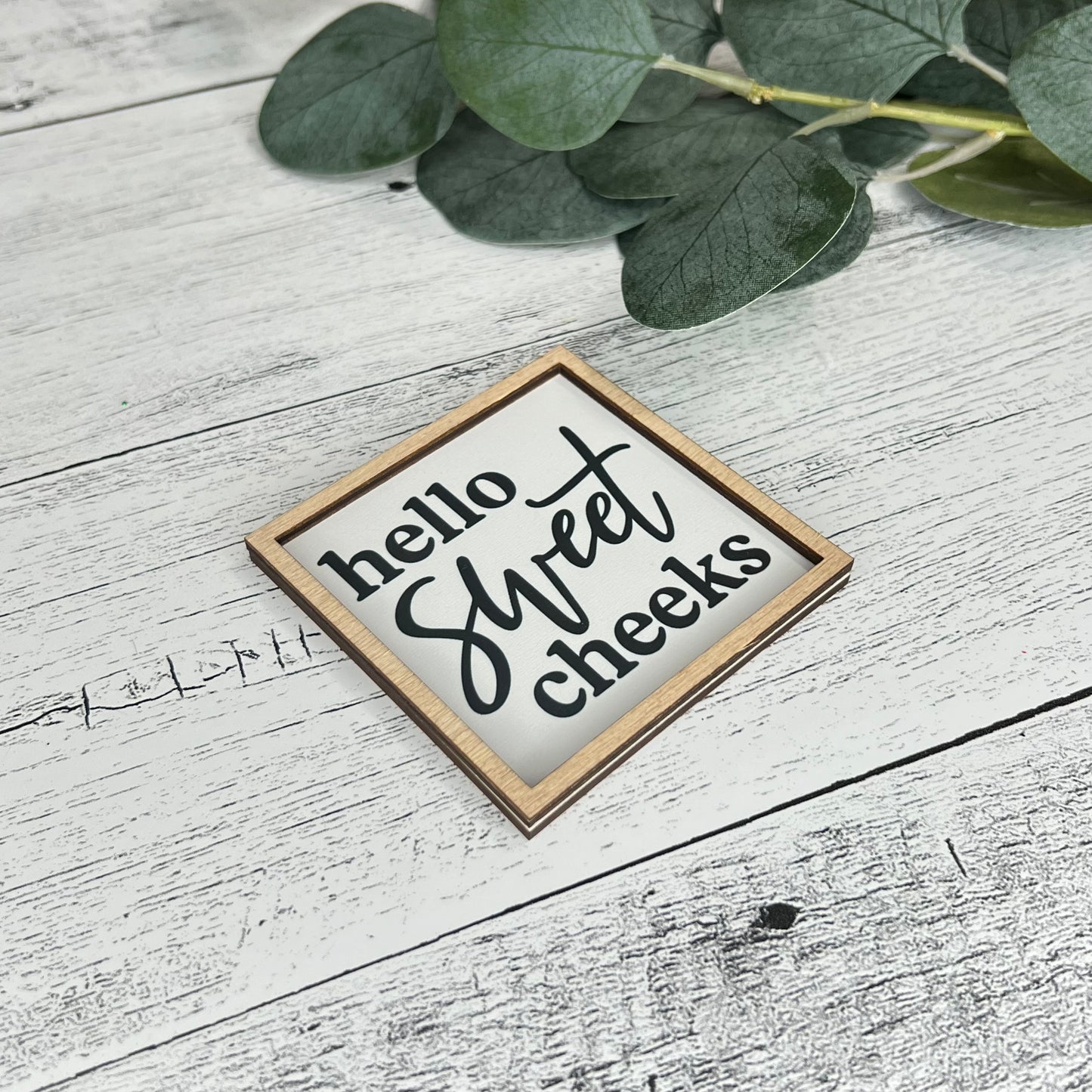 Mini Framed Bathroom Themed Sign | Hello Sweet Cheeks