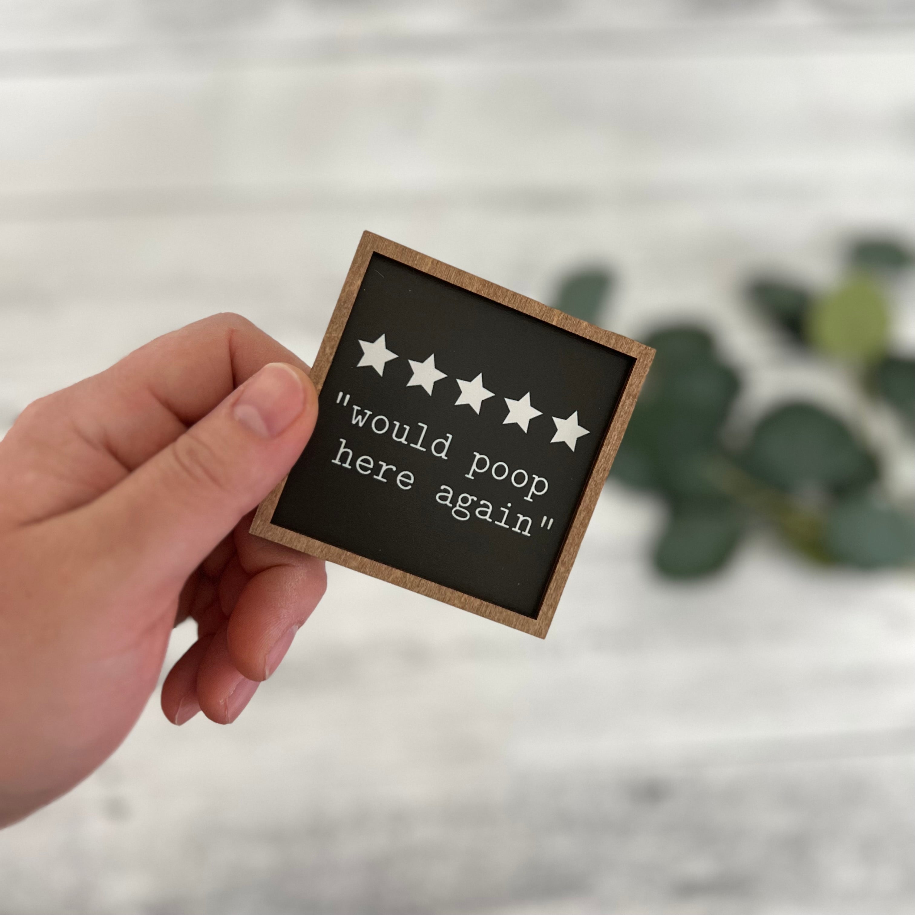 Mini Framed Bathroom Themed Sign | Would Poop Here Again