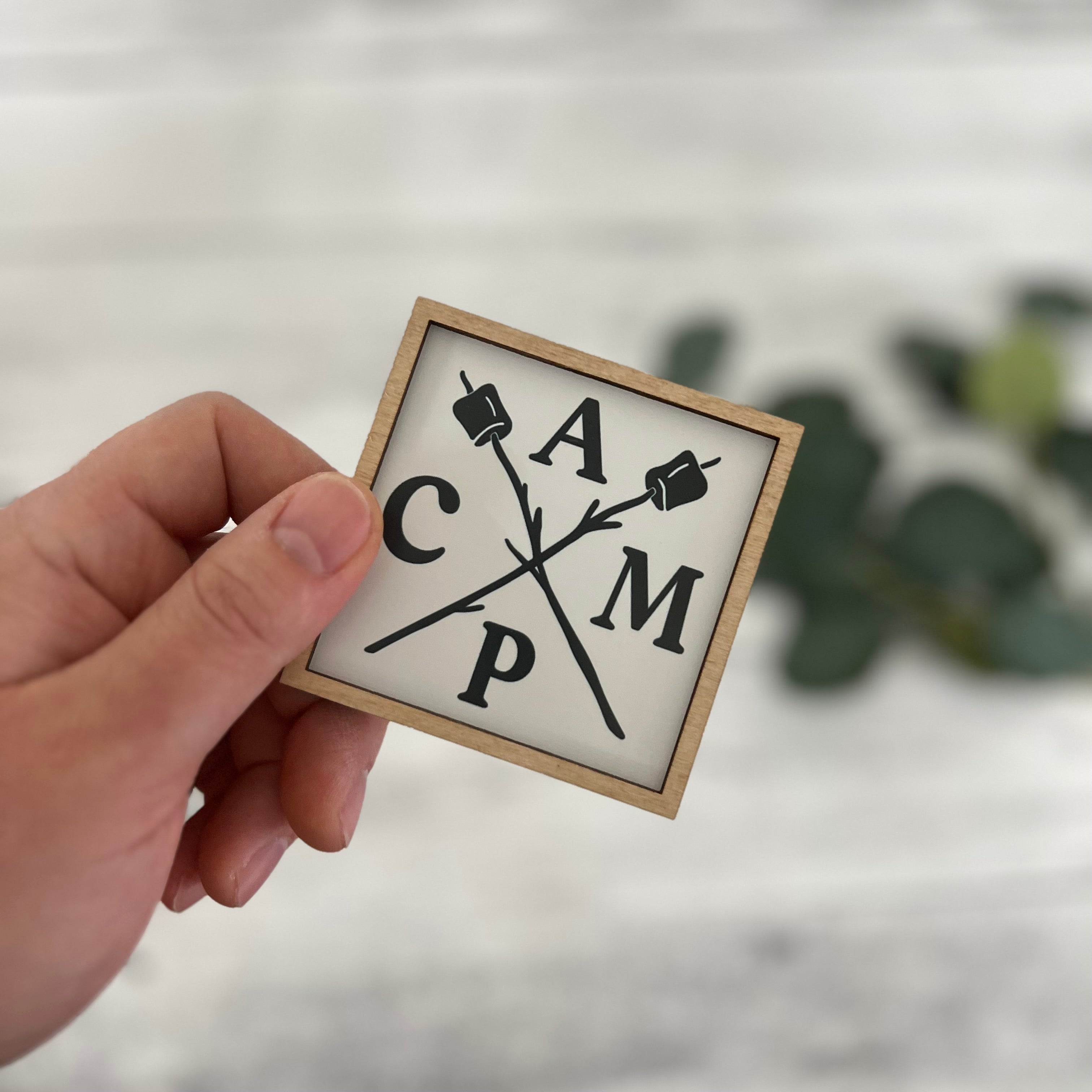 Mini Framed Camping Themed Sign | CAMP With S'mores Sticks