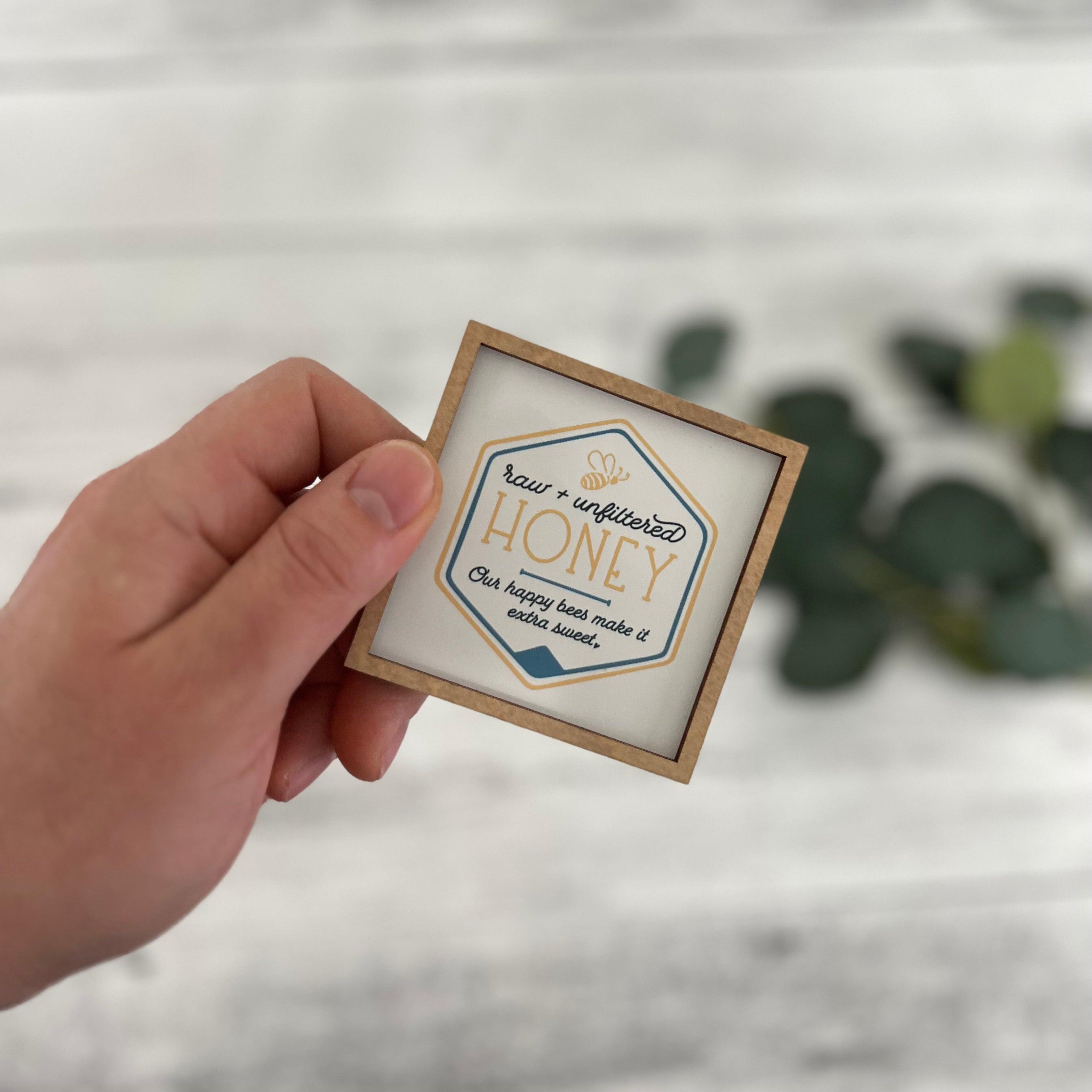 Mini Framed Bee & Honey Themed Sign | Raw-Unfiltered Honey Sign