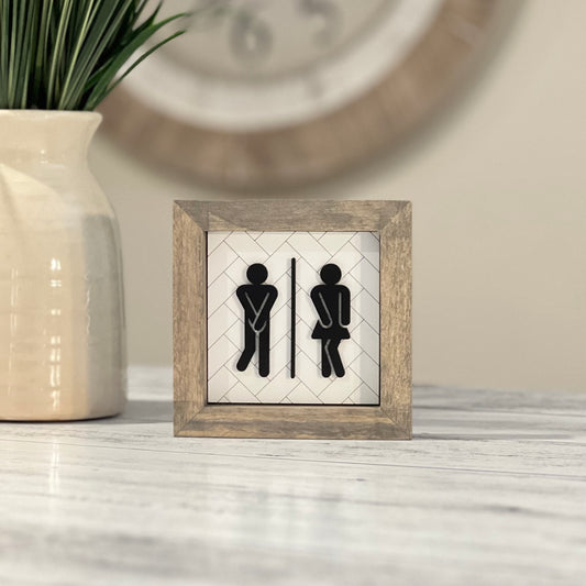 Framed Bathroom Sign | Men's Women's Herringbone