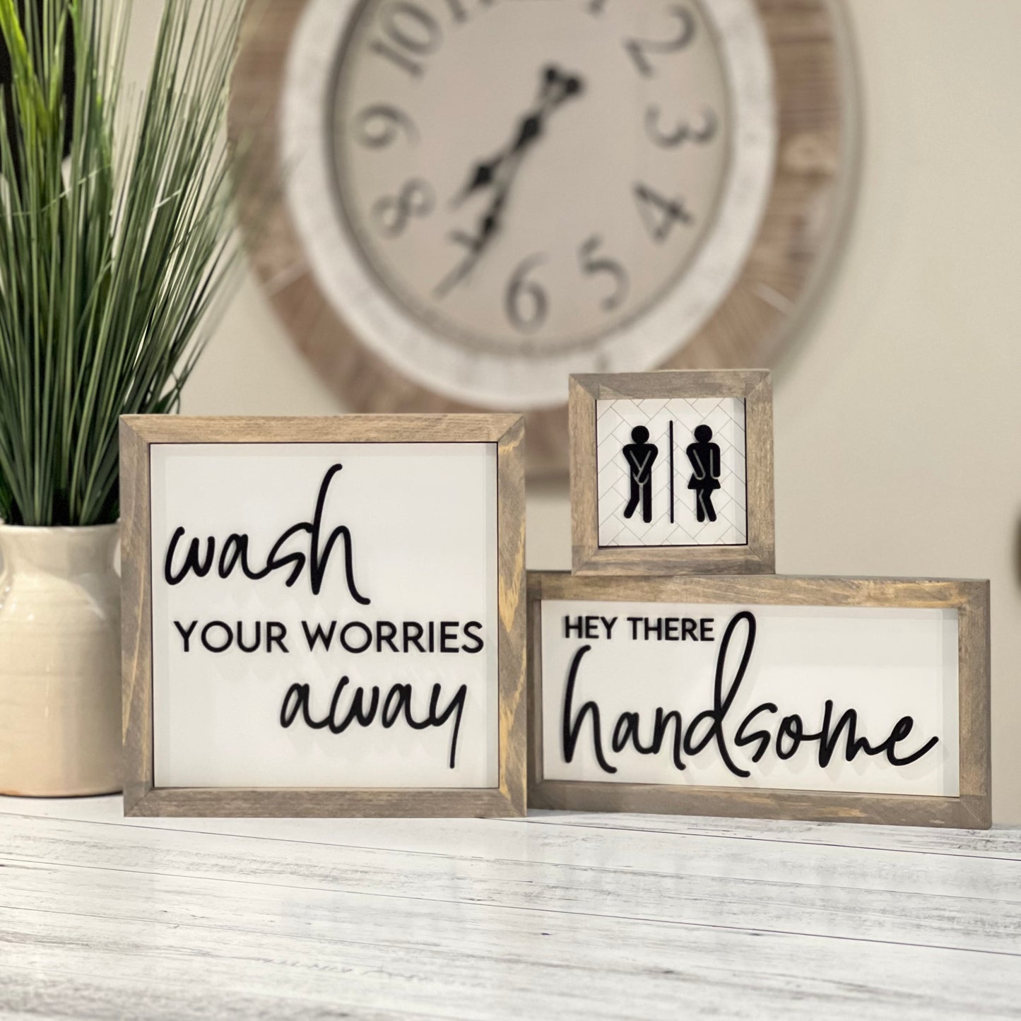 Framed Bathroom Sign | Wash Your Worries Away