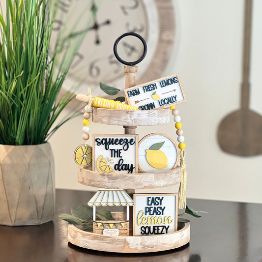 Lemon Themed Tiered Tray Decor Bundle