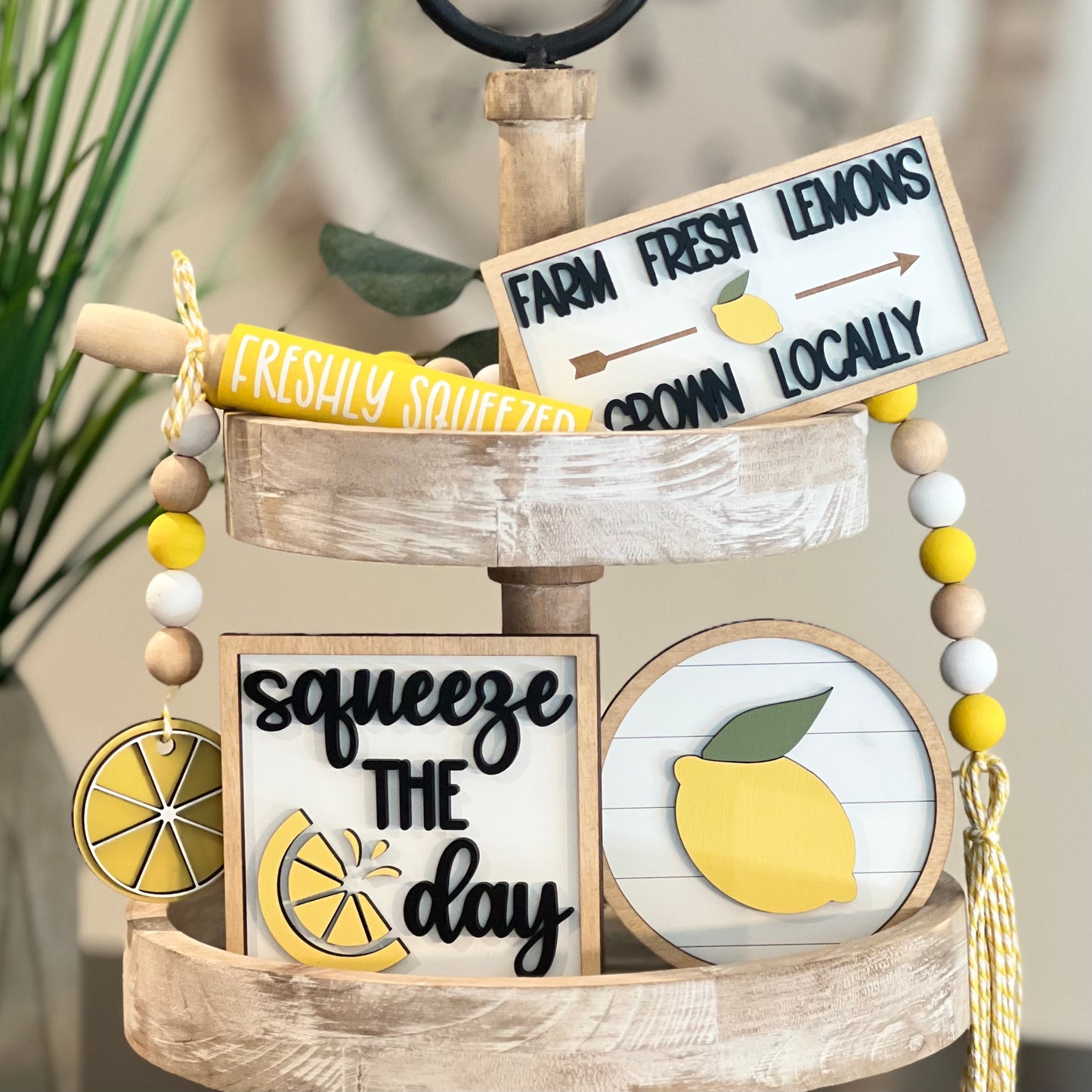 Lemon Themed Tiered Tray Decor Bundle