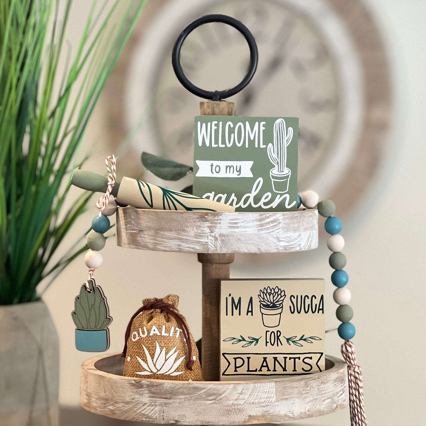 Plant/Succulent Themed Tiered Tray Decor Bundle