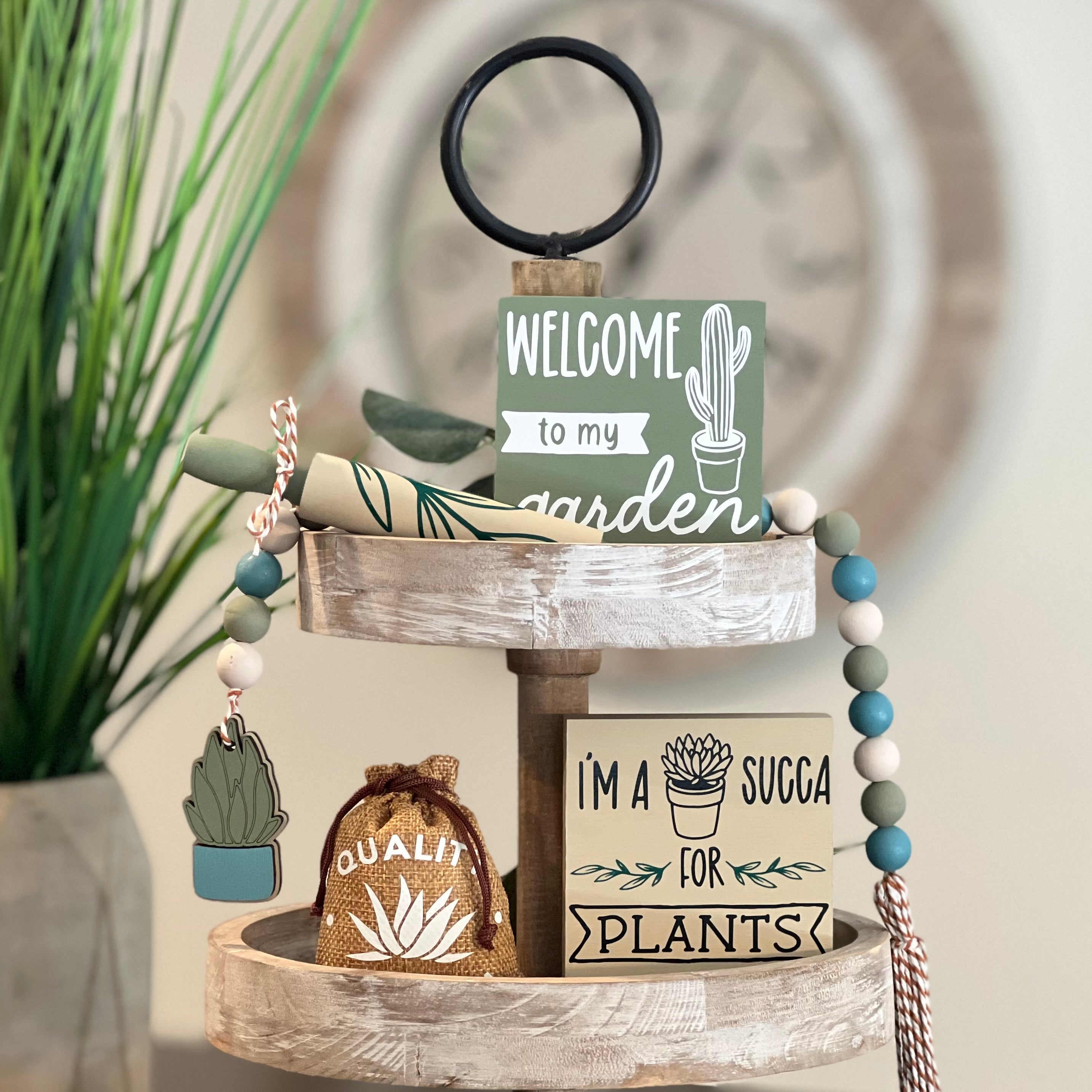 Plant/Succulent Themed Tiered Tray Decor Bundle