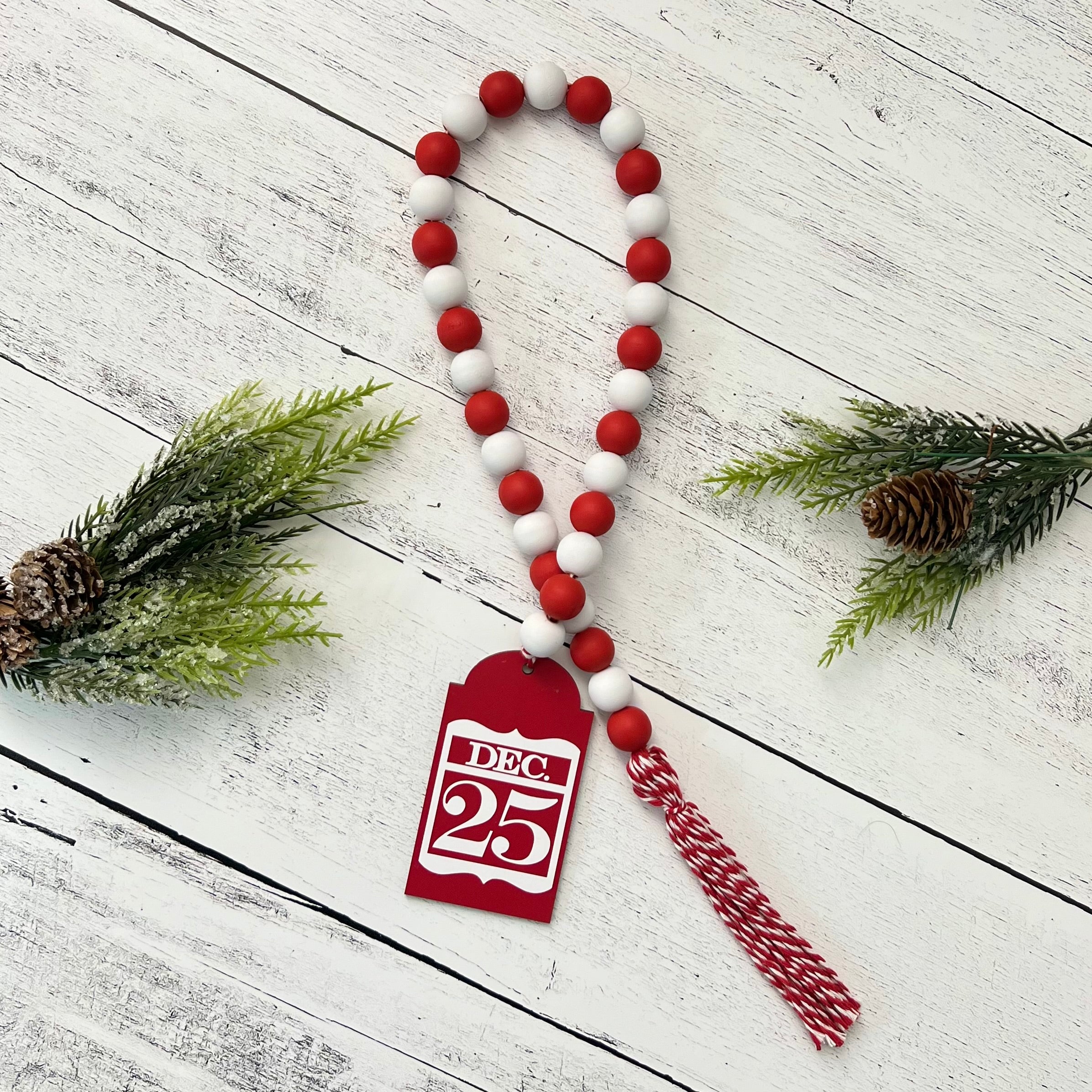 Christmas Themed Wooden Bead Garland