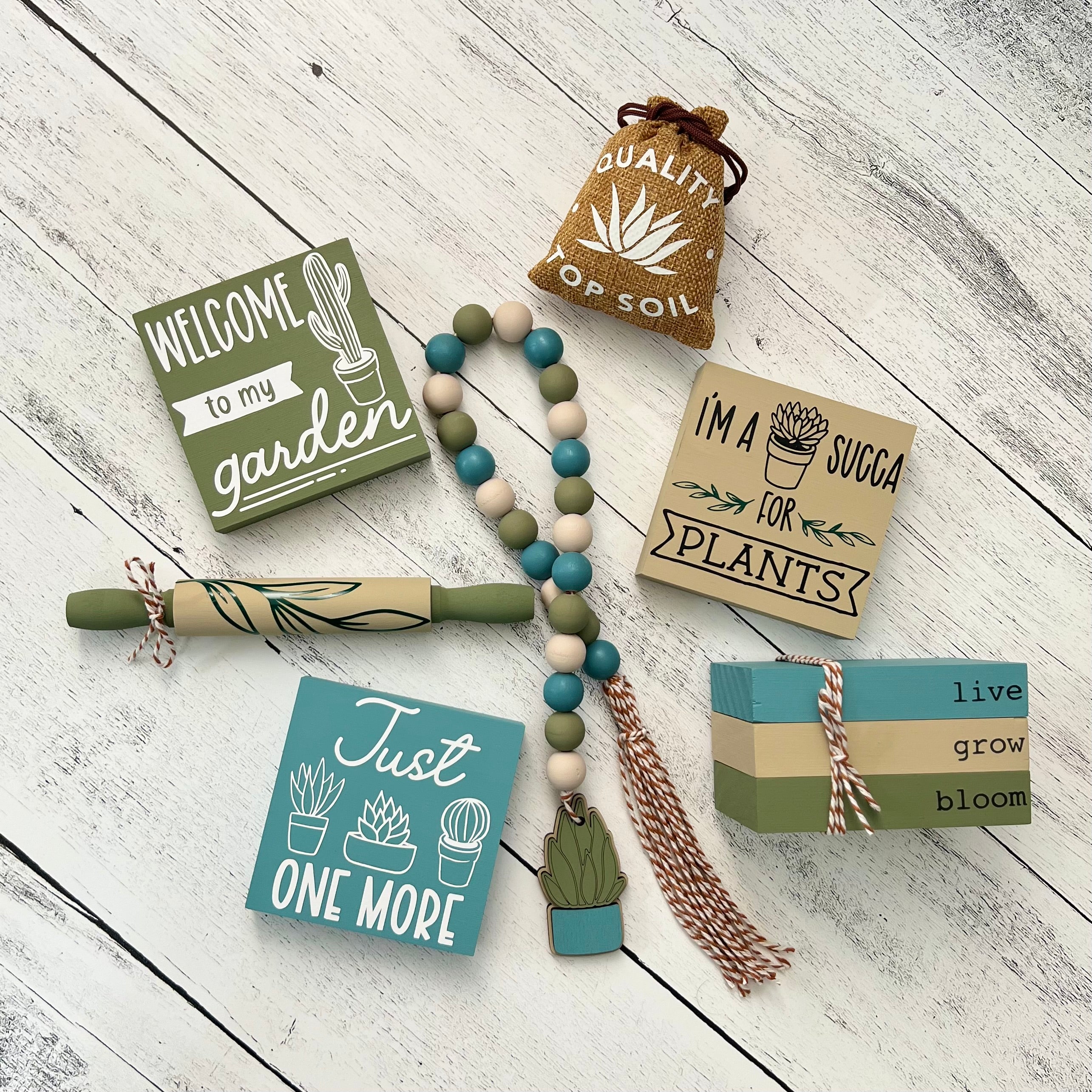 succulent themed decor Plant/Succulent Themed Tiered Tray Decor Bundle