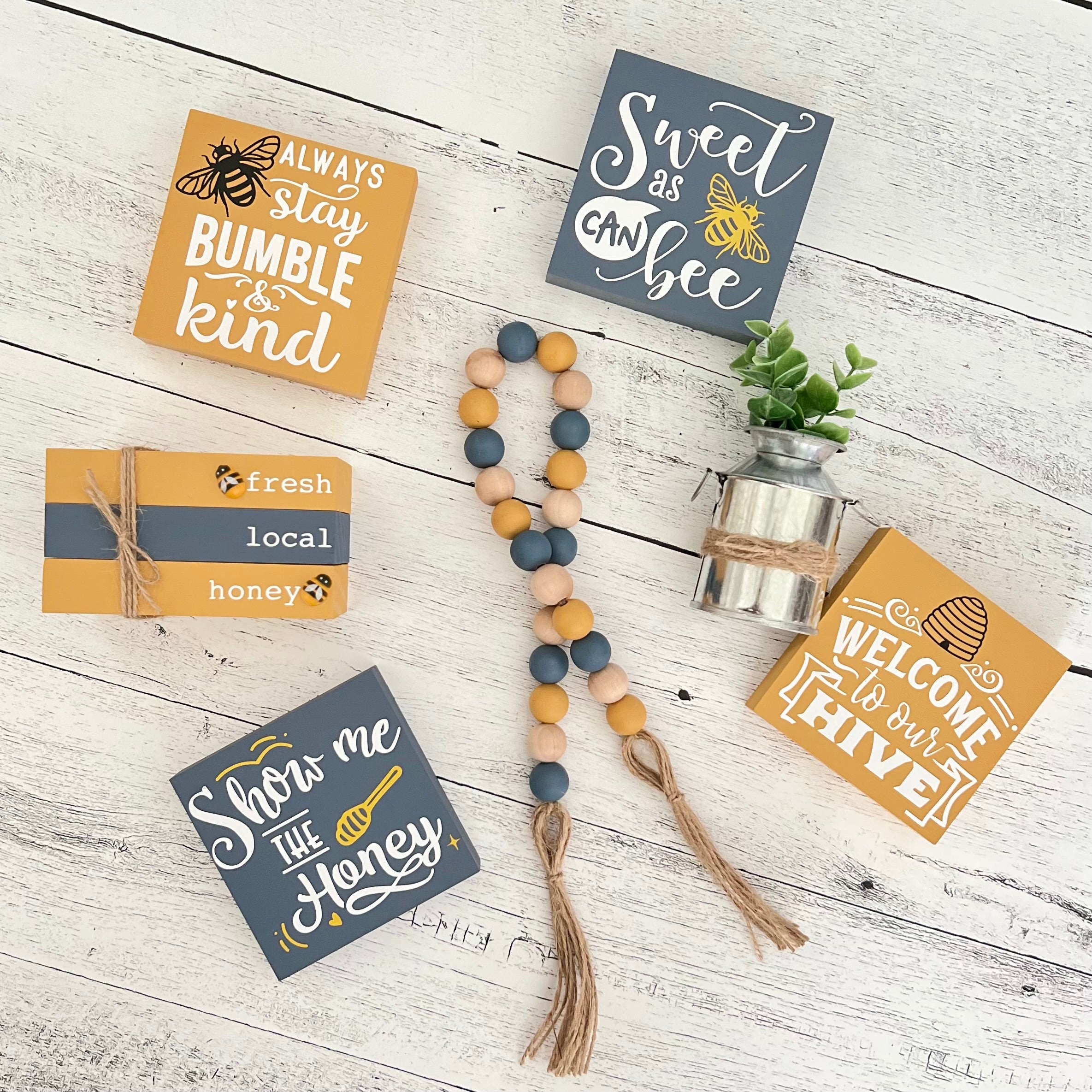 Bee & Honey Themed Tiered Tray Decor Bundle