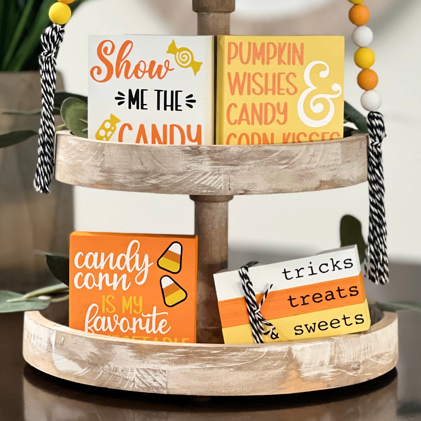 Candy Corn Themed Tiered Tray Decor Bundle