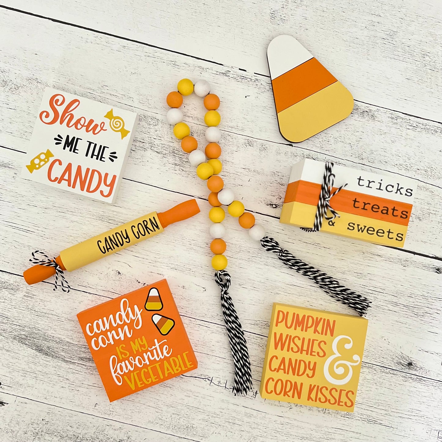 Candy Corn Themed Tiered Tray Decor Bundle