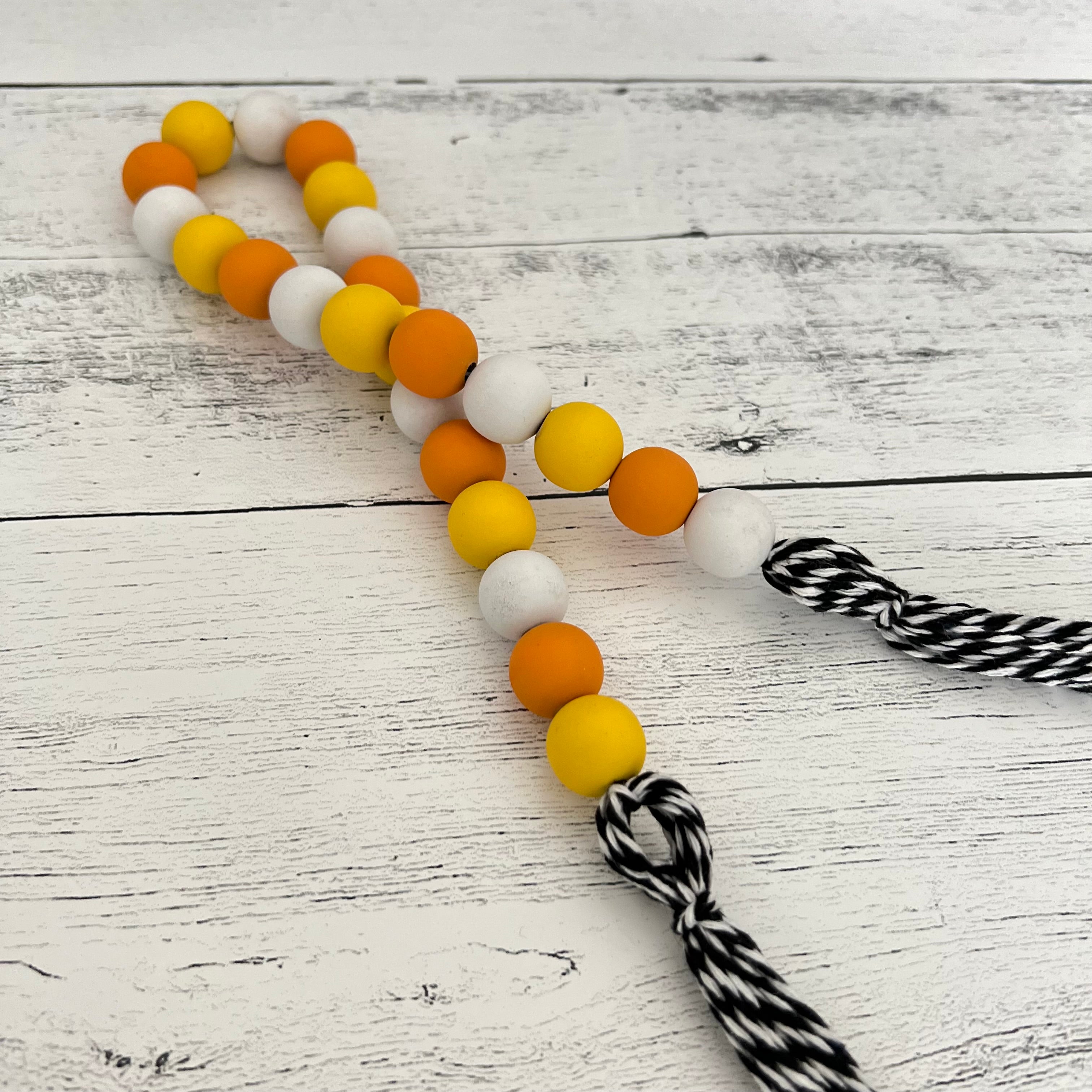 Candy Corn Themed Wooden Bead Garland