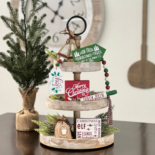 Classic Christmas Themed Tiered Tray Decor Bundle
