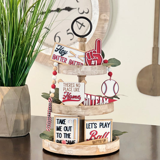 Baseball Themed Tiered Tray Decor Bundle