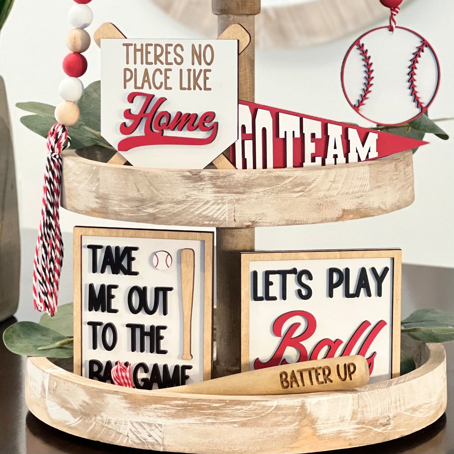 Baseball Themed Tiered Tray Decor Bundle