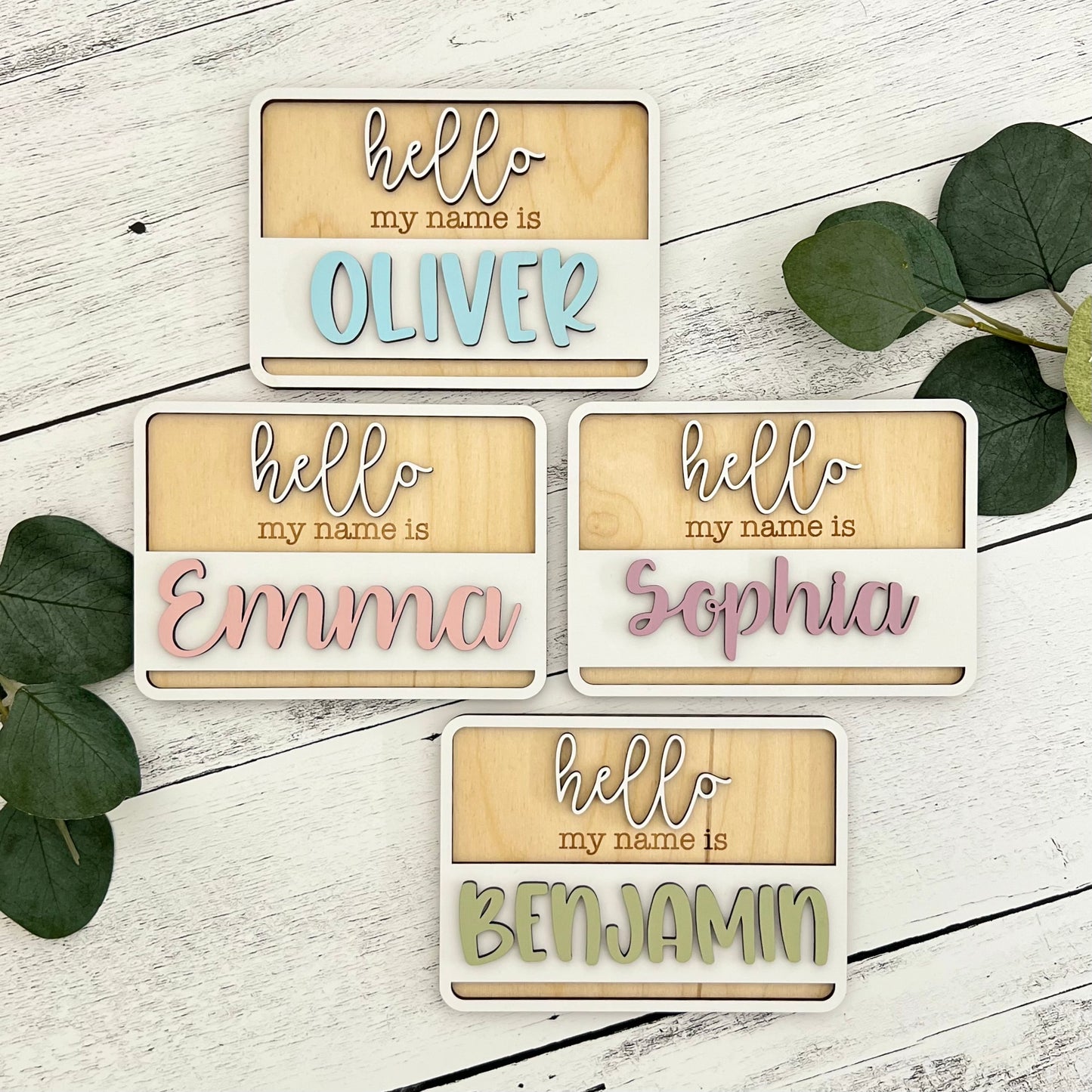 'Hello My Name Is' Wooden Cutout | Birth Announcement