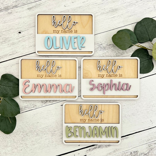 'Hello My Name Is' Wooden Cutout | Birth Announcement