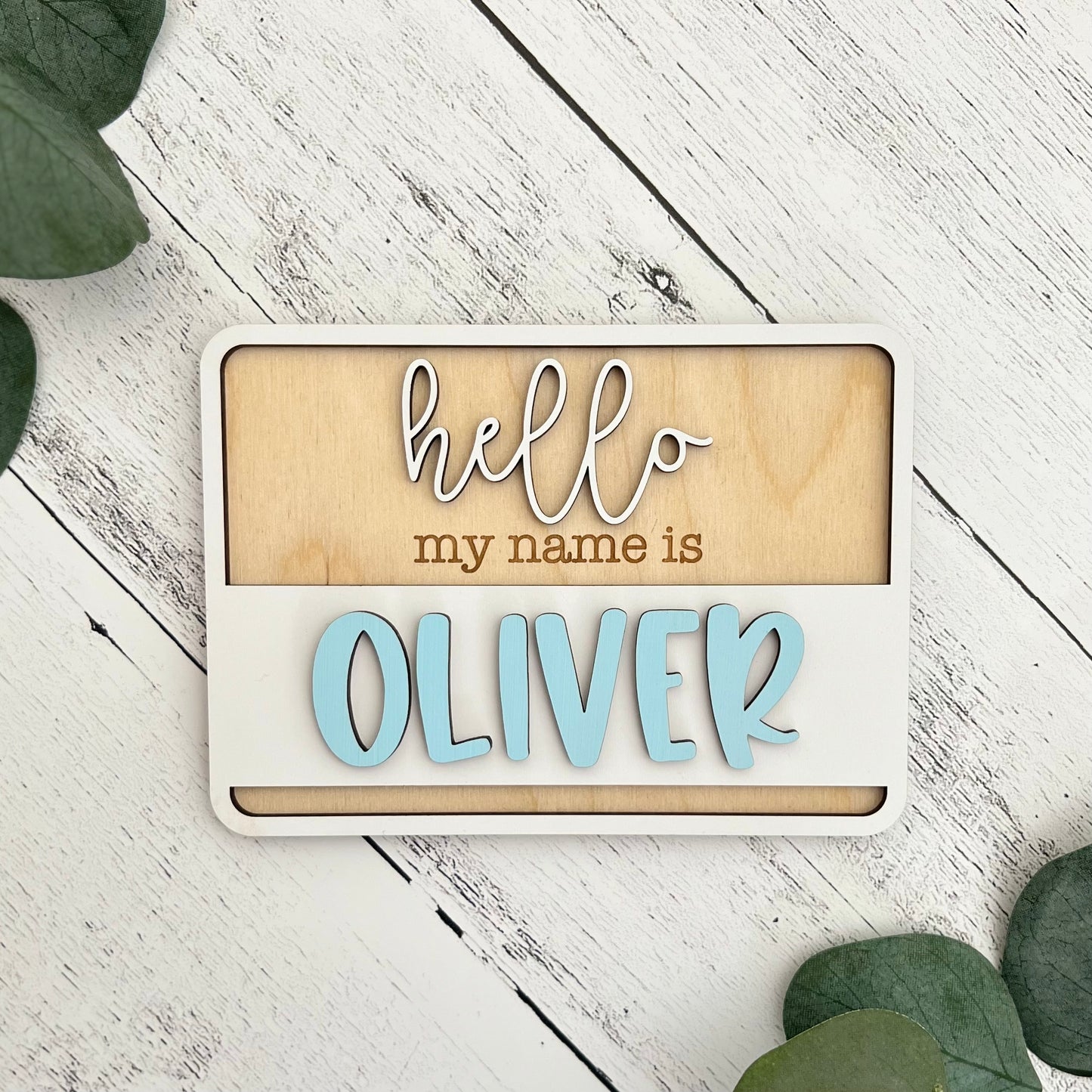 'Hello My Name Is' Wooden Cutout | Birth Announcement