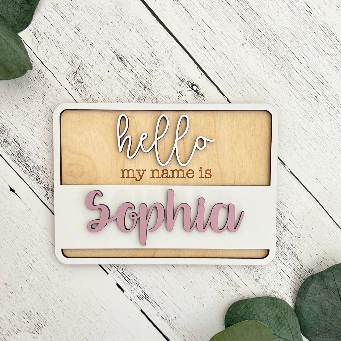 'Hello My Name Is' Wooden Cutout | Birth Announcement