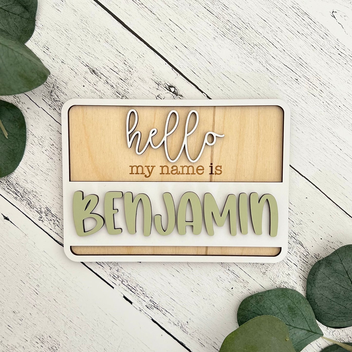 'Hello My Name Is' Wooden Cutout | Birth Announcement