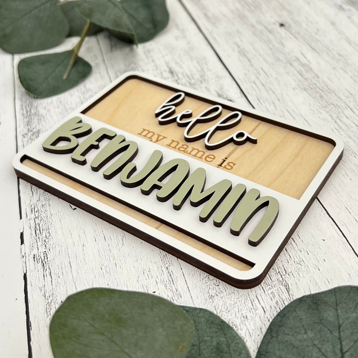 'Hello My Name Is' Wooden Cutout | Birth Announcement