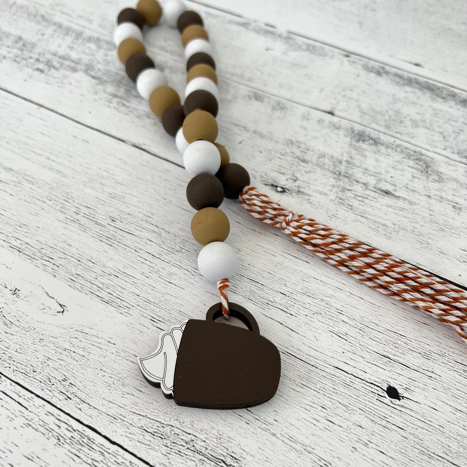Coffee Themed Wooden Bead Garland