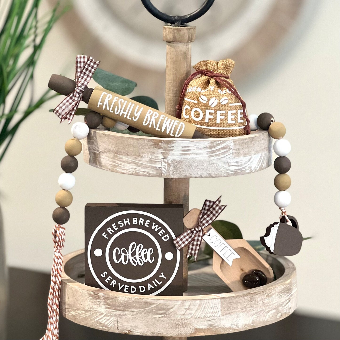 Coffee Themed Wooden Bead Garland